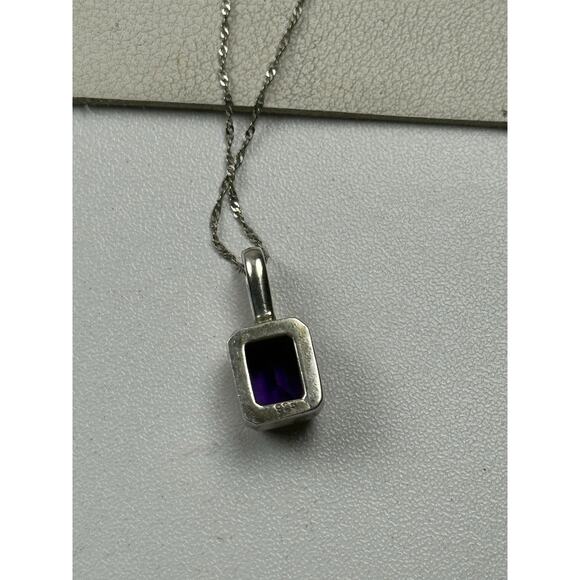 Sterling Silver Necklace 17.5" Chain Small Faceted Amethyst Pendant - Picture 5 of 11
